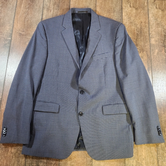 Kenneth Cole Blazer Men's 42R Blue Gingham Check Sport Coat Jacket 100% Wool - Picture 3 of 10
